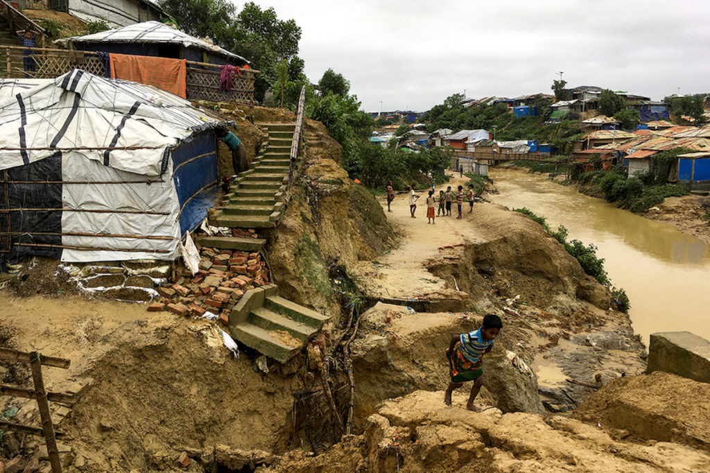Rohingya children in a landslide area at Balukhali refugee camp on 7 July 2019 